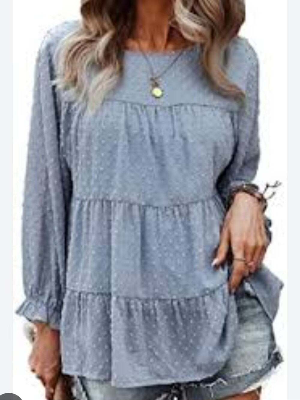 Pretty Garden Swiss Dot Tiered Peasant Top Light Blue Size Medium